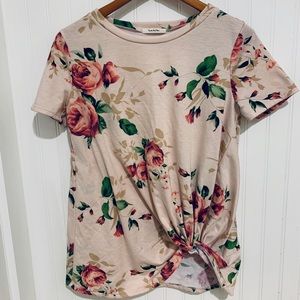 Nordstrom Rack pink floral print gathered Tee M